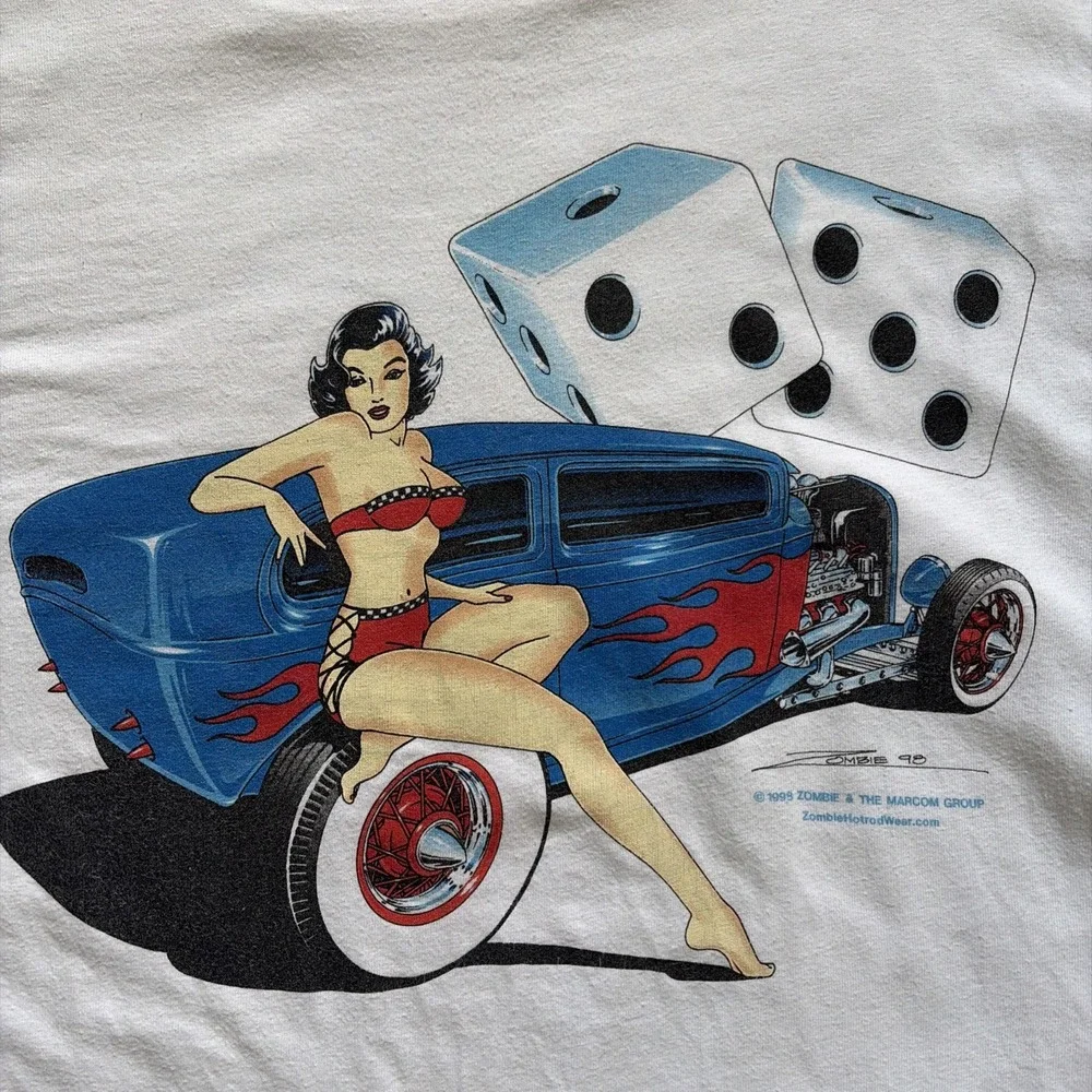 Vintage 1998 Zombie Hotrod Wear T Shirt Playing Dice White 2XL Zombie Marcom